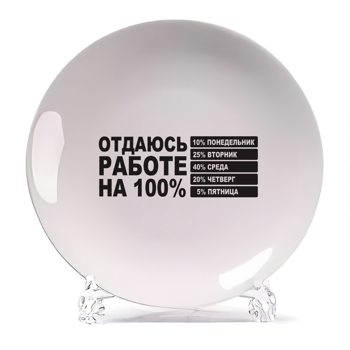 

Тарелка CoolPodarok отдаюсь работе на 100, Белый