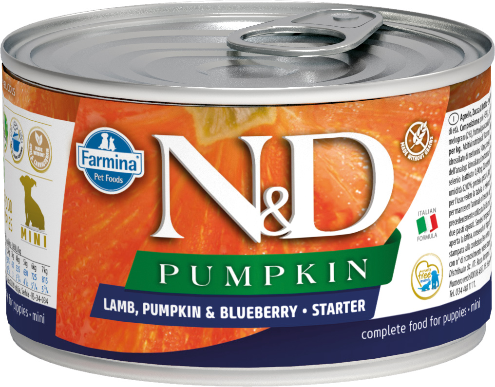 

Консервы для щенков Farmina Dog Pumpkin Starter Mini, Ягненок, тыква и черника, 140г