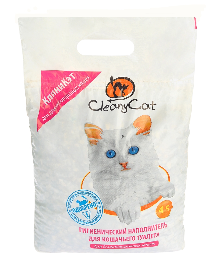 Впитывающий наполнитель для кошек CleanyCat для длинношерстных кошек 4.5 л