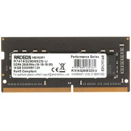 

Оперативная память AMD (R7416G2606S2S-U), DDR4 1x16Gb, 2666MHz