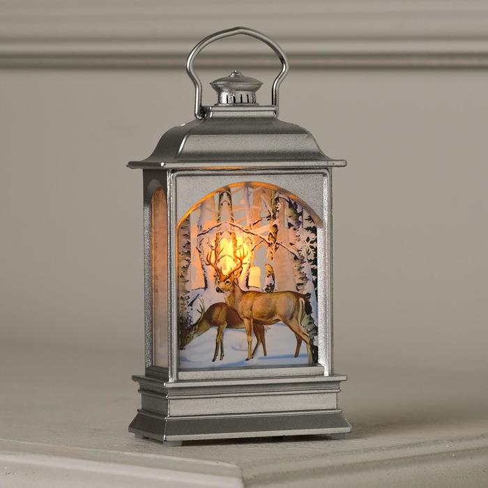 

Luazon Lighting фонарь серебряный, с 1 свечой, "Олени", 13х7х3,5 см, белый