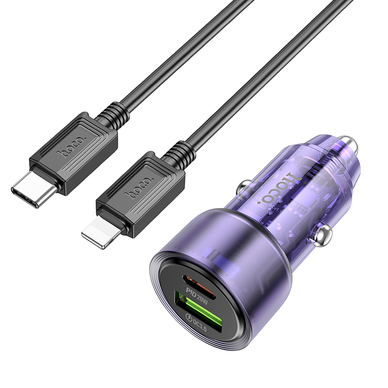 Автомобильное зарядное устройство Hoco Z52 для Lightning 8-pin Type-C Transparent Purple
