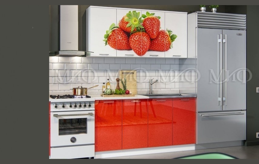 

Миф Кухня МДФ 1600 с фотопечатью Клубника