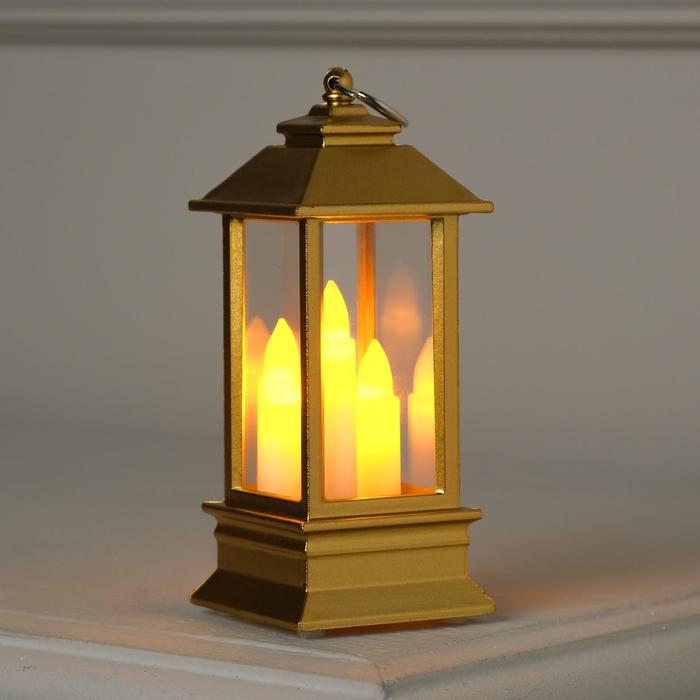 

Luazon Lighting фонарь золотой, с тремя свечами, 13х5,5х5,5 см, батарейки, белый