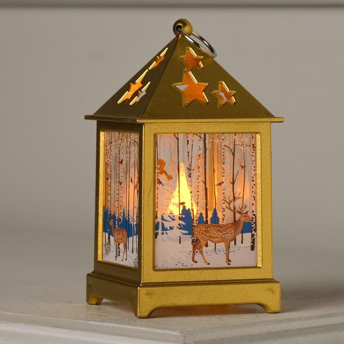 

Luazon Lighting фонарь золотой, с 1 свечой, "Олень в лесу", 13х6х6 см, белый