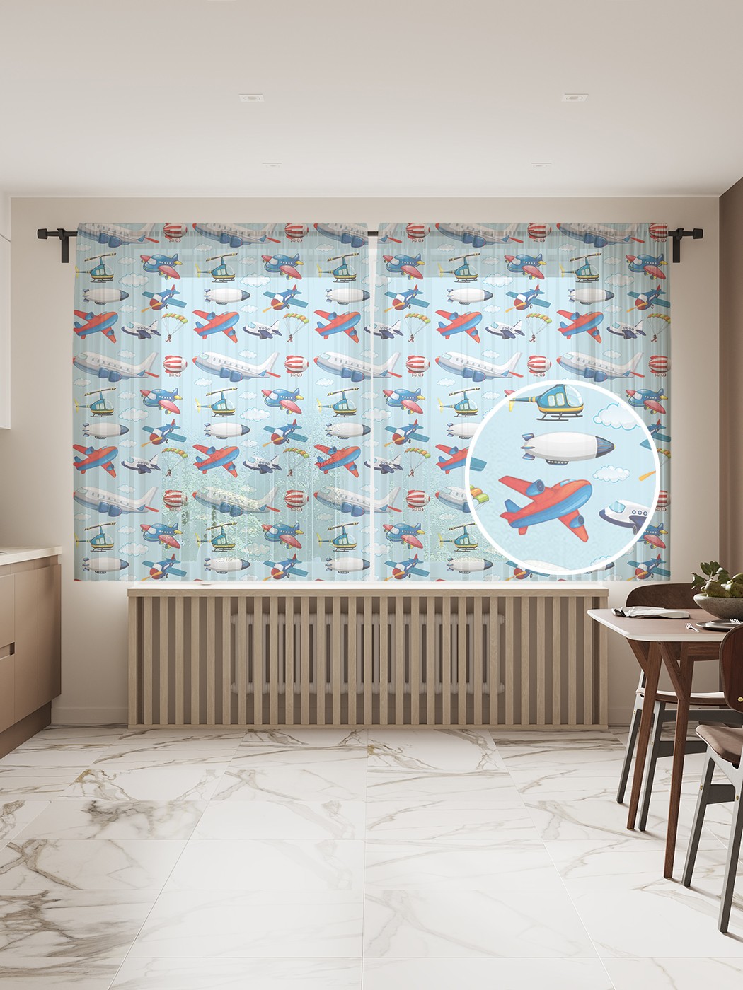 

Фототюль JoyArty "Четырехмоторный самолет и вертолет" 145x180см, Четырехмоторный самолет и вертолет