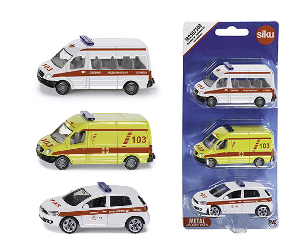Набор машинок Siku Скорая помощь, 3 игрушки playmobil игровой набор полицейская скорая помощь