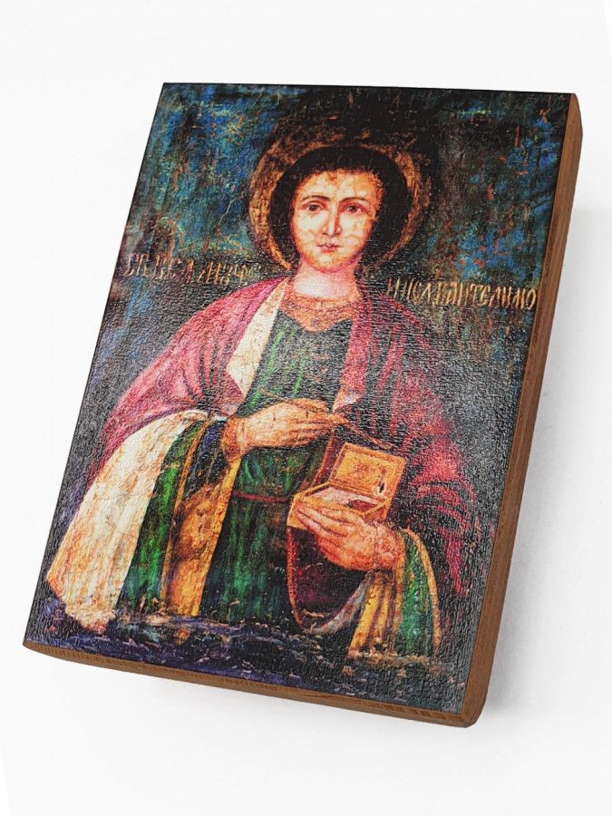 

Икона Пантелеимон (Пантелеймон) Целитель, Великомученик, под старину, 15х21 см