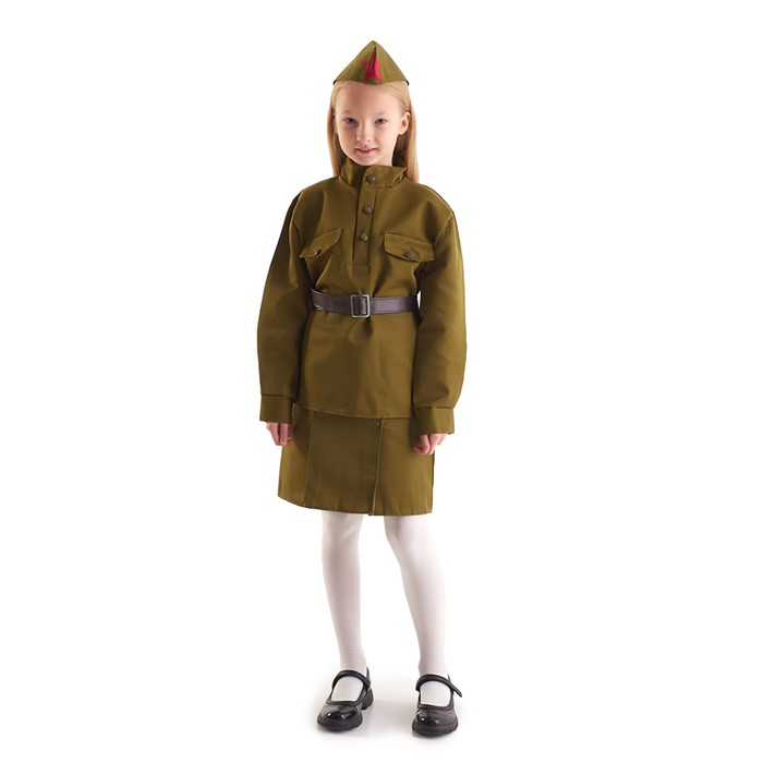 

Костюм военного «Солдаточка», гимнастерка, ремень, пилотка, юбка, 5-7 лет, рост 122-134 см