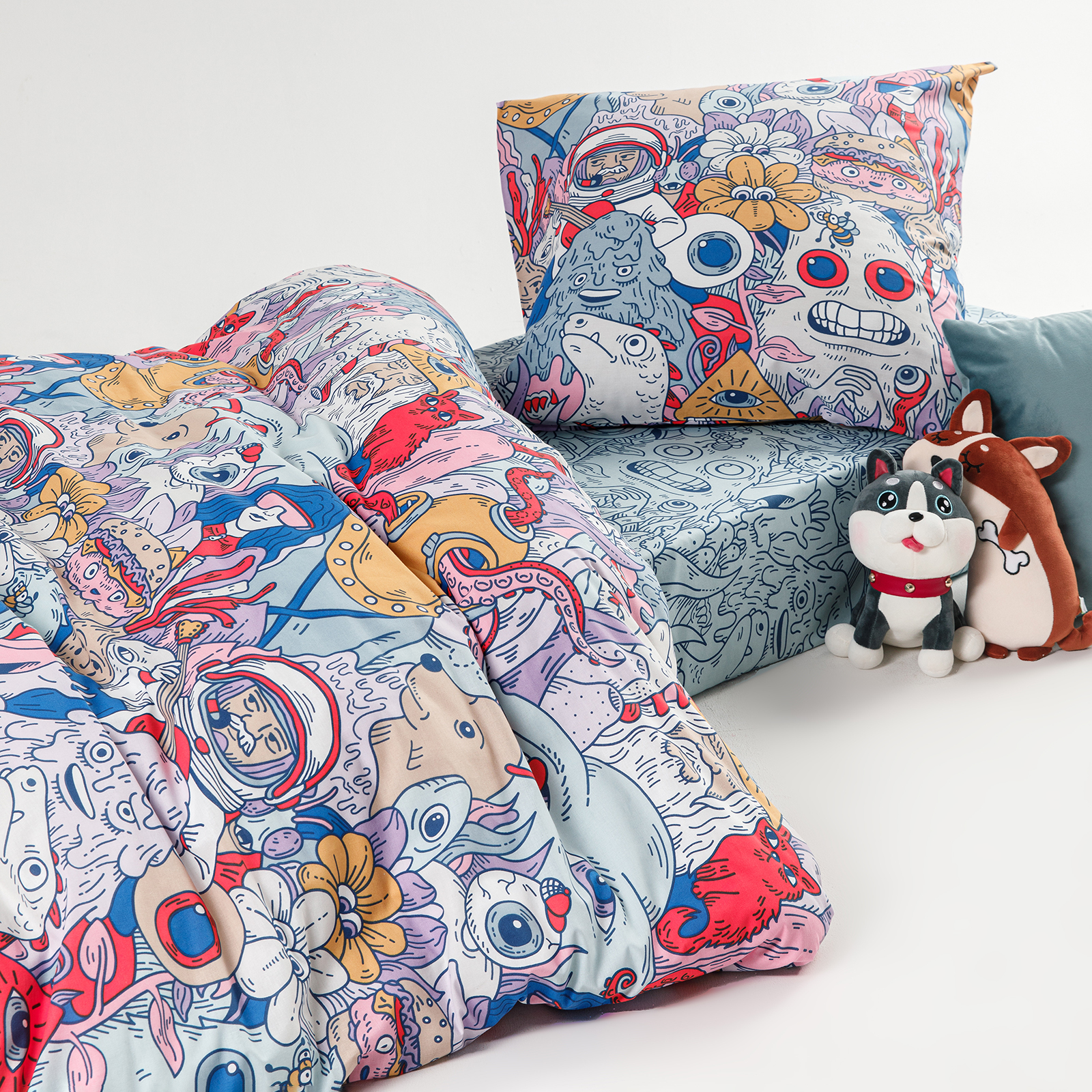 

Постельное Белье WAKE me WAKE "Дудлики" 70708-1+70709-1 Перкаль 1.5 сп. (50х70), Разноцветный