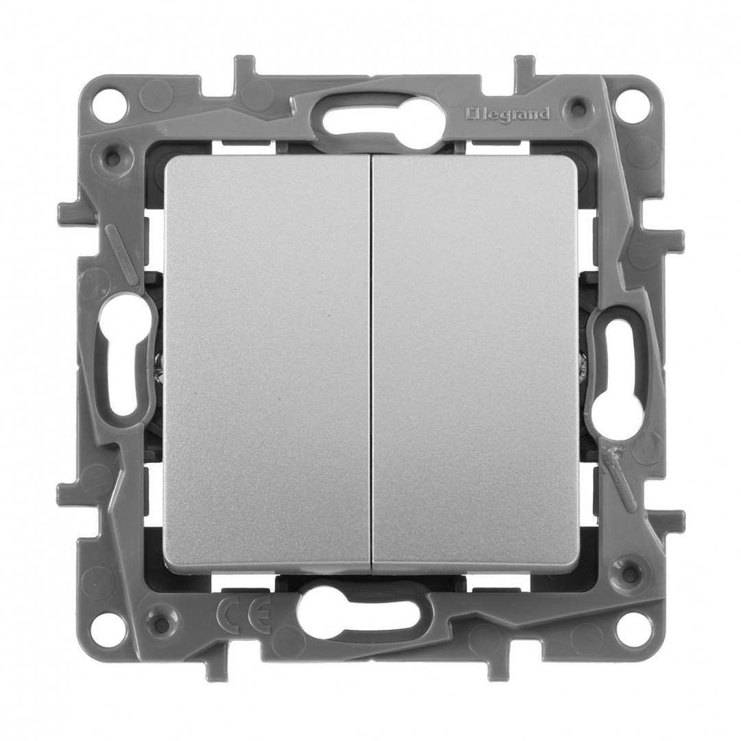 фото Legrand переключатель двухклавишный legrand etika 10a 250v алюминий 672412