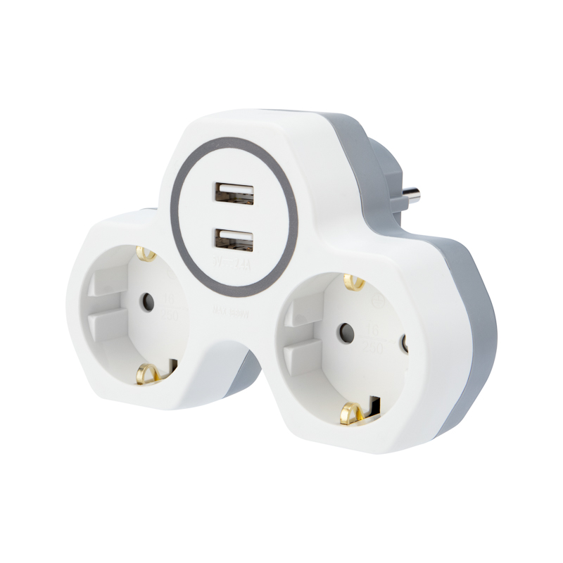 

Двойник REXANT 16 А с заземлением и защитными шторками 2 USB порта, 2,4 А, белый