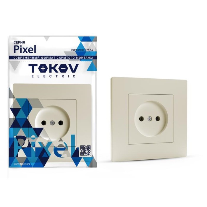 Розетка TOKOV ELECTRIC, Pixel, 1-м, 16А, IP20, без з/к, в сборе, бежевый