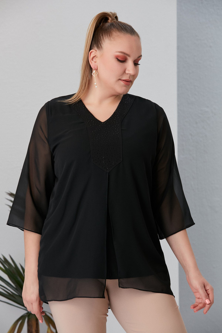 

Блуза женская RMG Buyuk Beden 19062 черная 50 RU (доставка из-за рубежа), Черный, 19062