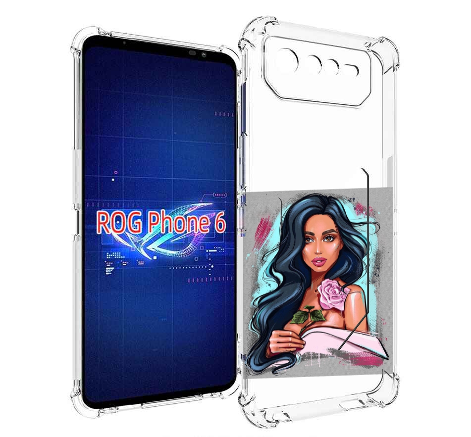 

Чехол MyPads Девушка-с-розовой-розочкой женский для Asus ROG Phone 6, Прозрачный, Tocco