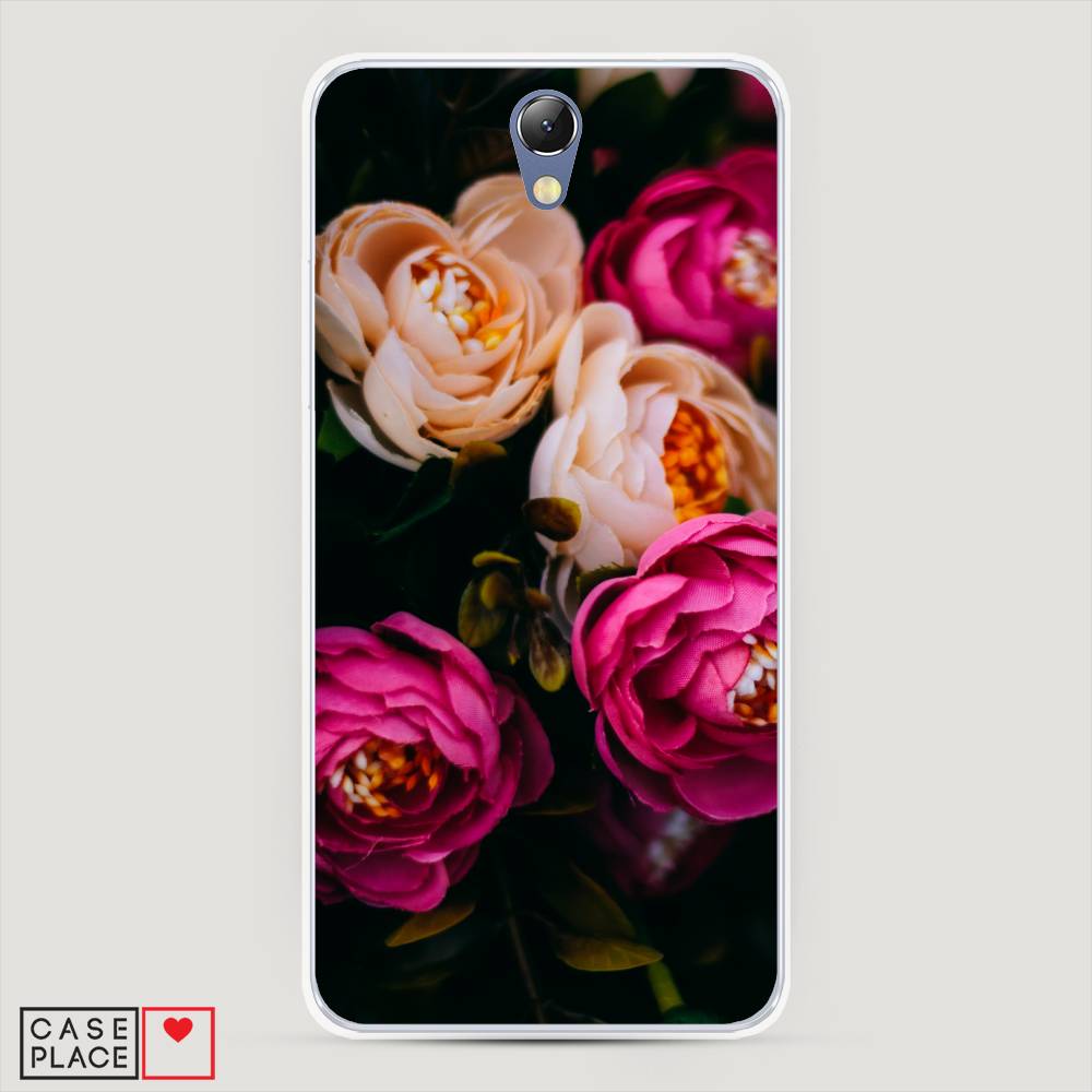 фото Чехол awog "розовые пионы на черном" для lenovo vibe s1