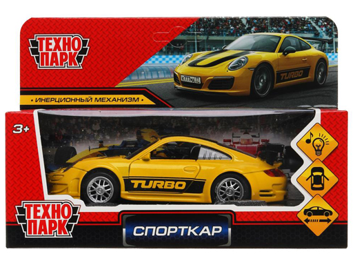 

Машина металл Технопарк СПОРТКАР 14,5 см, двери, свет, звук, инерц., желтый 309186