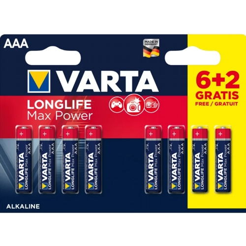 

Батарейка AAA щелочная Varta LR3-8BL Longlife Max Power в блистере 8шт. 04703101418