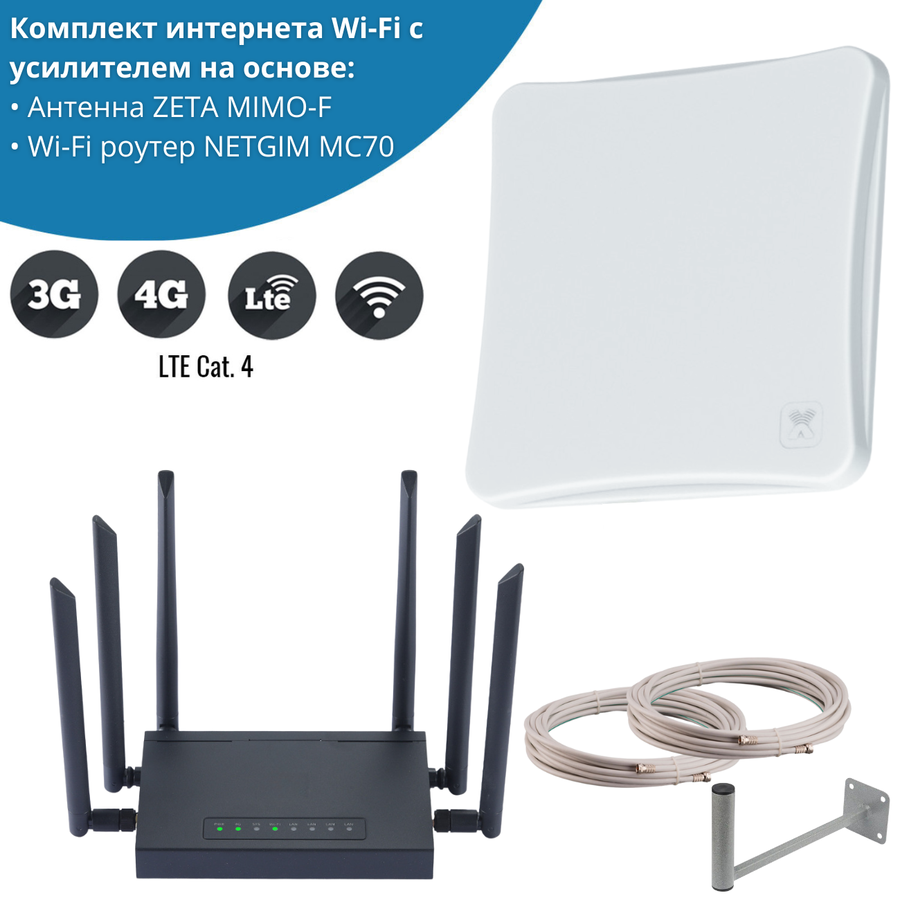 

Wi-Fi роутер NETGIM MC70 с антенной ZETA MIMO-F для дачи и дома 4G, MC70 + антенна ZETA MIMO-F