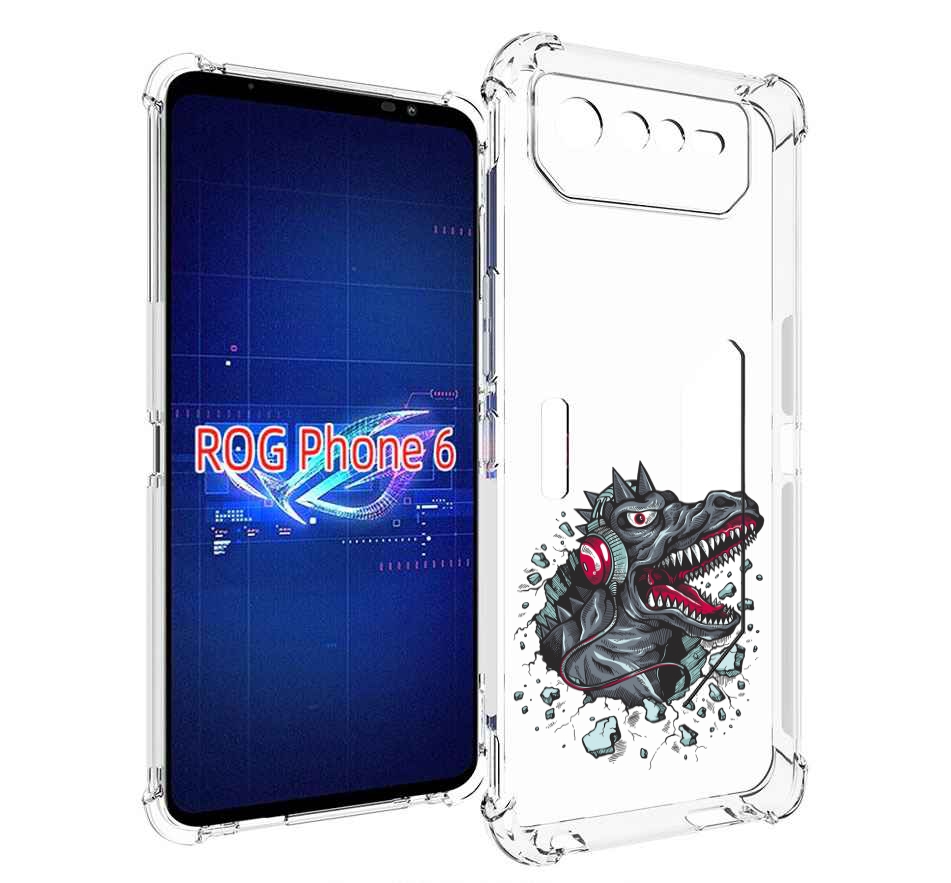 

Чехол MyPads Нарисованный динозавр в наушниках для Asus ROG Phone 6, Прозрачный, Tocco