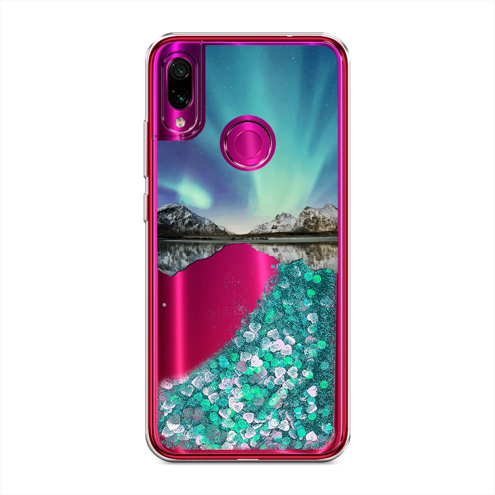 

Жидкий чехол с блестками "Горное озеро и сияние" на Xiaomi Redmi Note 7, 34795-1