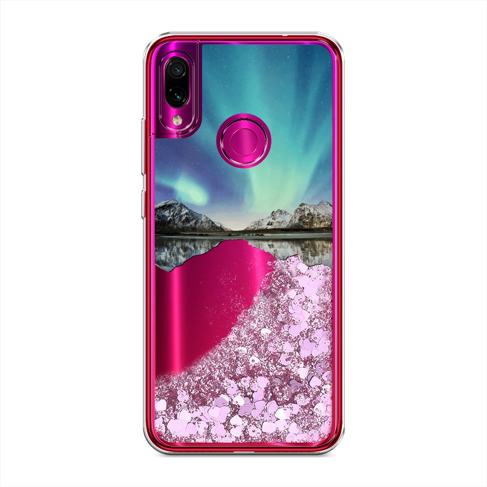 

Жидкий чехол с блестками "Горное озеро и сияние" на Xiaomi Redmi Note 7