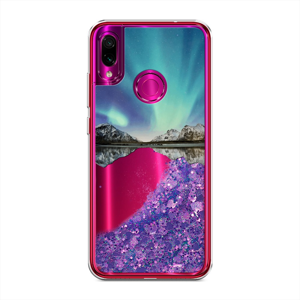 фото Жидкий чехол с блестками "горное озеро и сияние" на xiaomi redmi note 7 awog