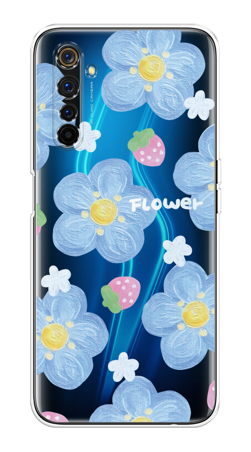 

Чехол на Realme 6 Pro "Цветы и клубники", Прозрачный;голубой;белый, 252850-1