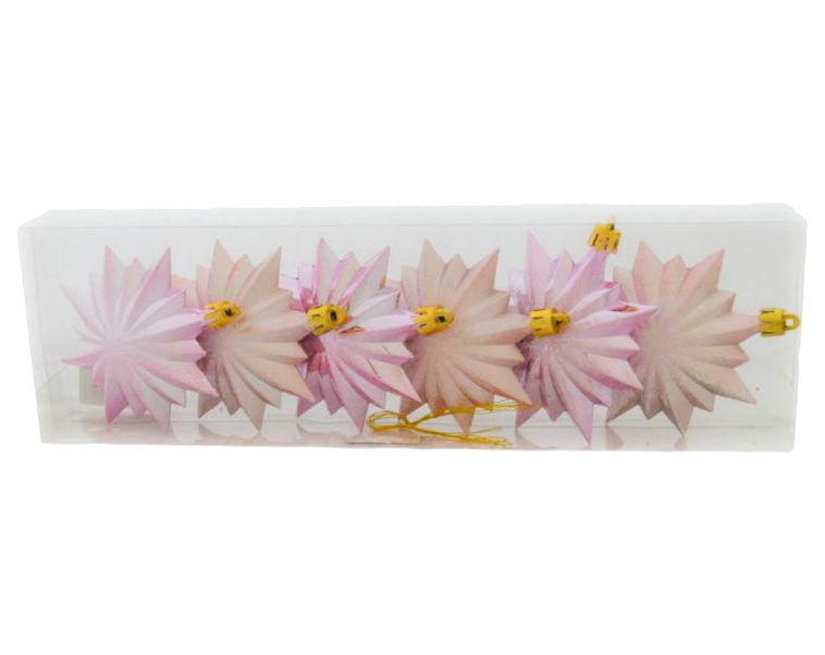 фото Елочные игрушки новогодние devilon звездочки 9 см x 6 шт розовые