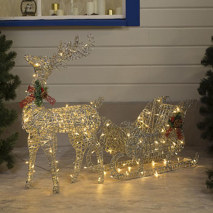 

Световая фигура Luazon lighting Олень с санями 4356999 белый теплый, Олень с санями
