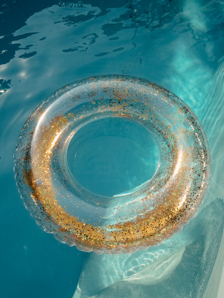 Круг для плавания China Dans с блестками 959005a золотой