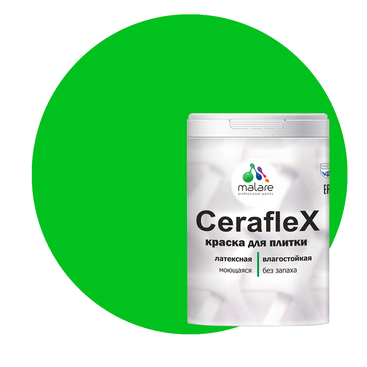 

Краска Malare Ceraflex для кафельной плитки и стен в ванной, освежающий зеленый, 2 кг, Ceraflex-1