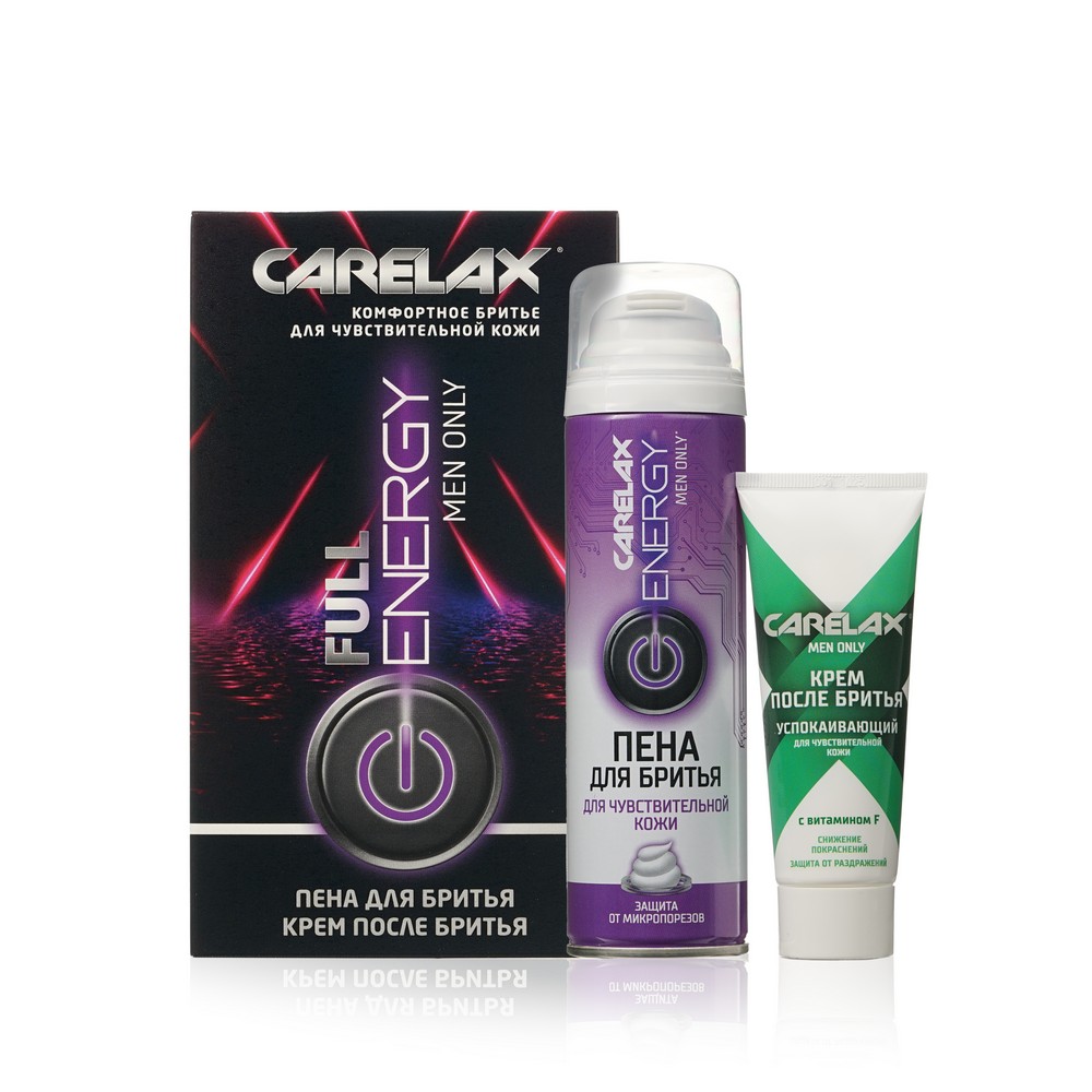 Набор Carelax: пена для бритья Energy Extra Sensitive 200мл, крем после бритья 75мл жиллет пена д бритья д чувствительной кожи 200мл