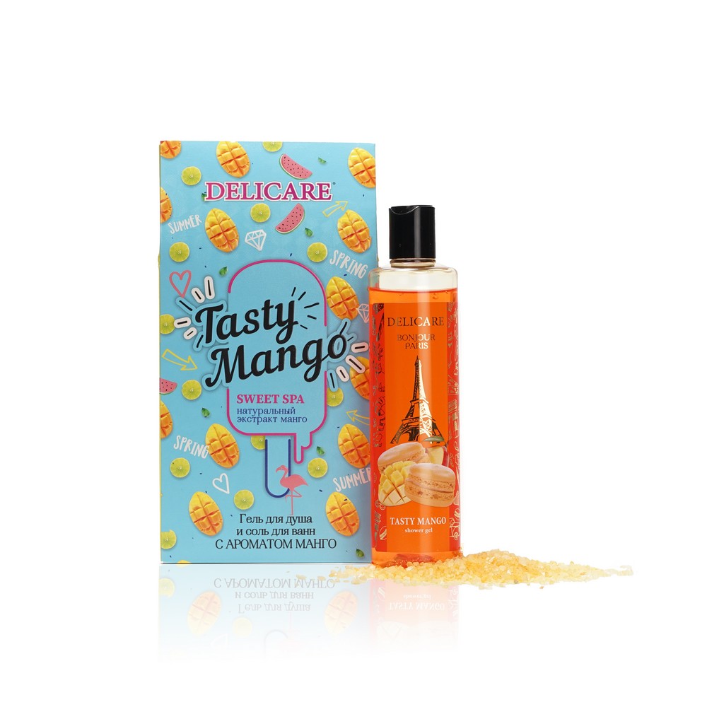 Женский набор гель для душа Delicare Tasty Mango 300мл, соль для ванны 100г