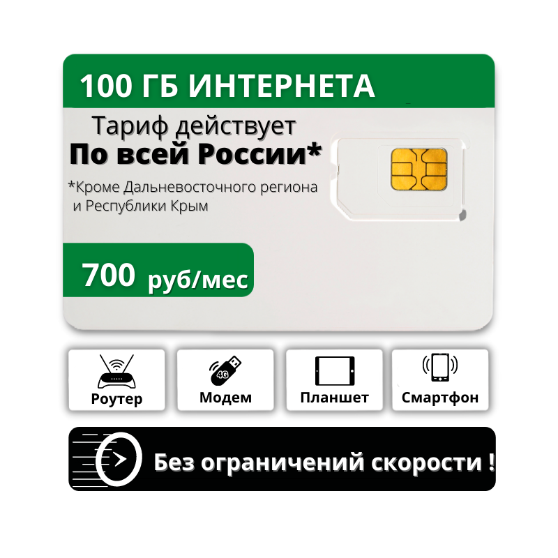 

Сим-карта WhyFly тариф для модема 100 Гб трафика за 700 р/мес (Вся Россия)
