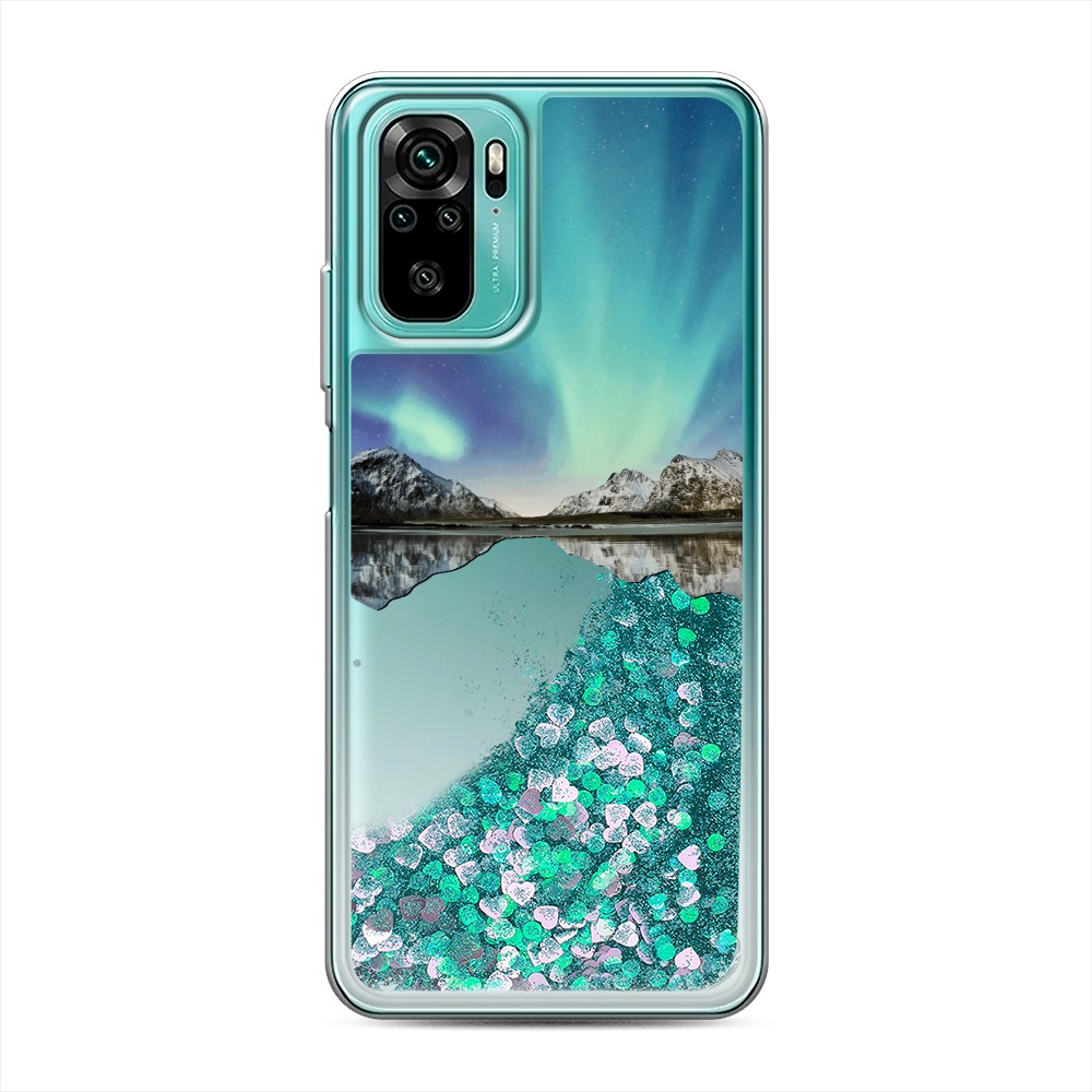 

Жидкий чехол с блестками "Горное озеро и сияние" на Xiaomi Redmi Note 10