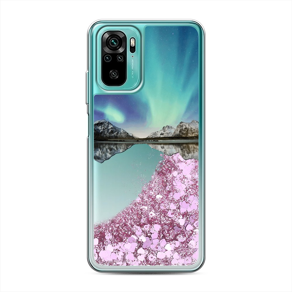 

Жидкий чехол с блестками "Горное озеро и сияние" на Xiaomi Redmi Note 10