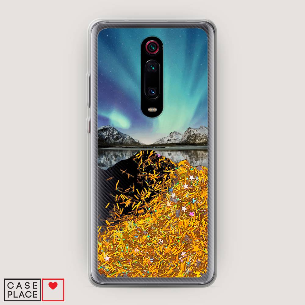 

Жидкий чехол с блестками "Горное озеро и сияние" на Xiaomi Redmi K20 Pro, 35690-1