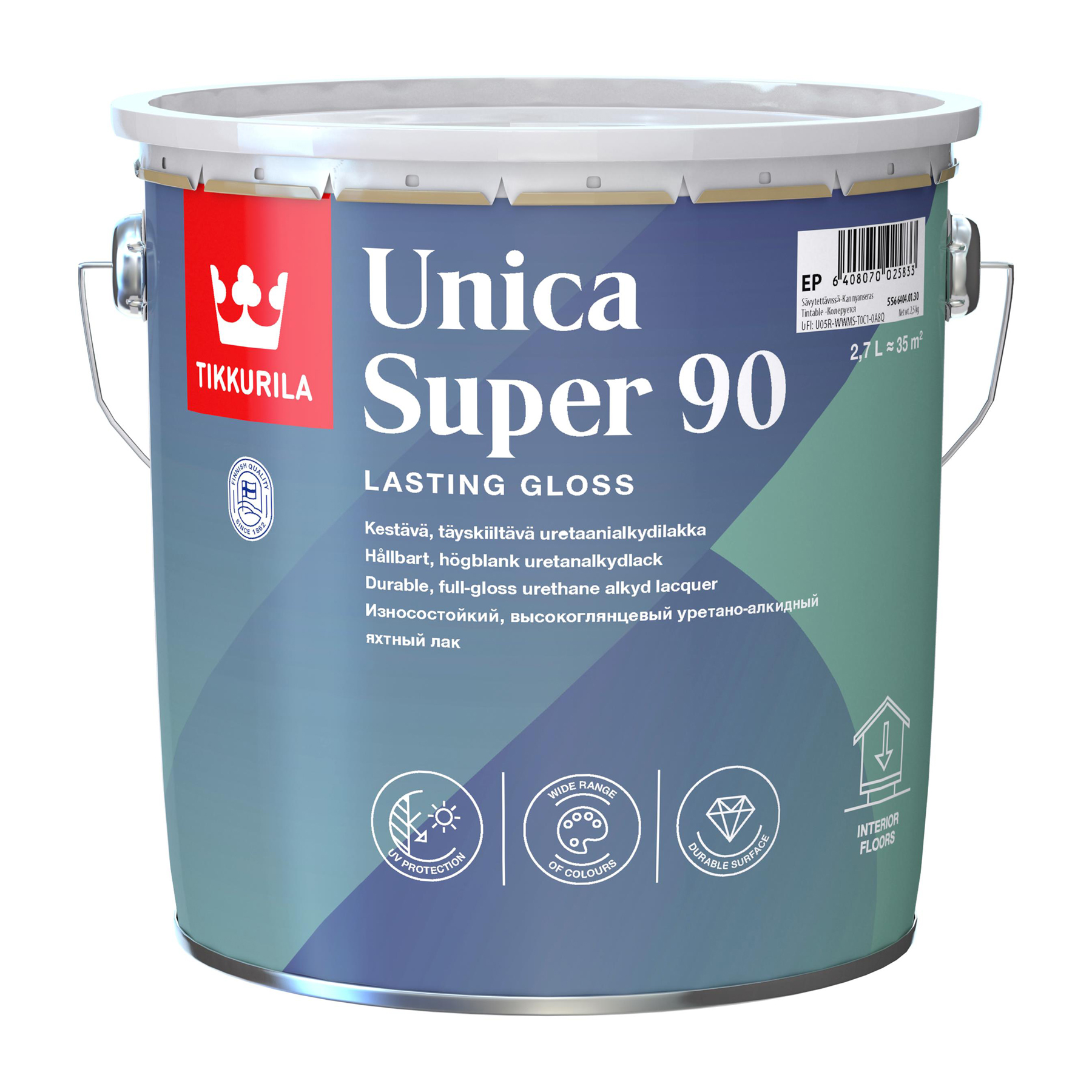 Лак яхтный Tikkurila Unica Super 90 износостойкий уретано-алкидный 2,7 л лак уретано алкидный tikkurila unica super strong 90 глянцевый база ep бес ный 0 9