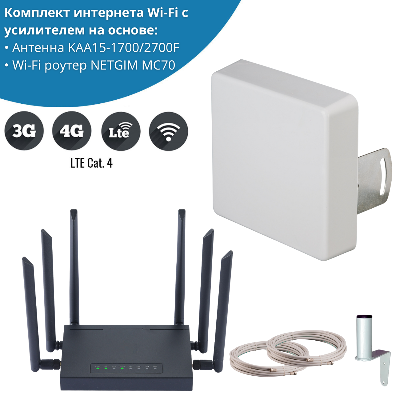 Wi-Fi роутер NETGIM MC70 с антенной KAA15-1700/2700F для дачи и дома 4G MC70 + антенна KAA15-1700/2700F