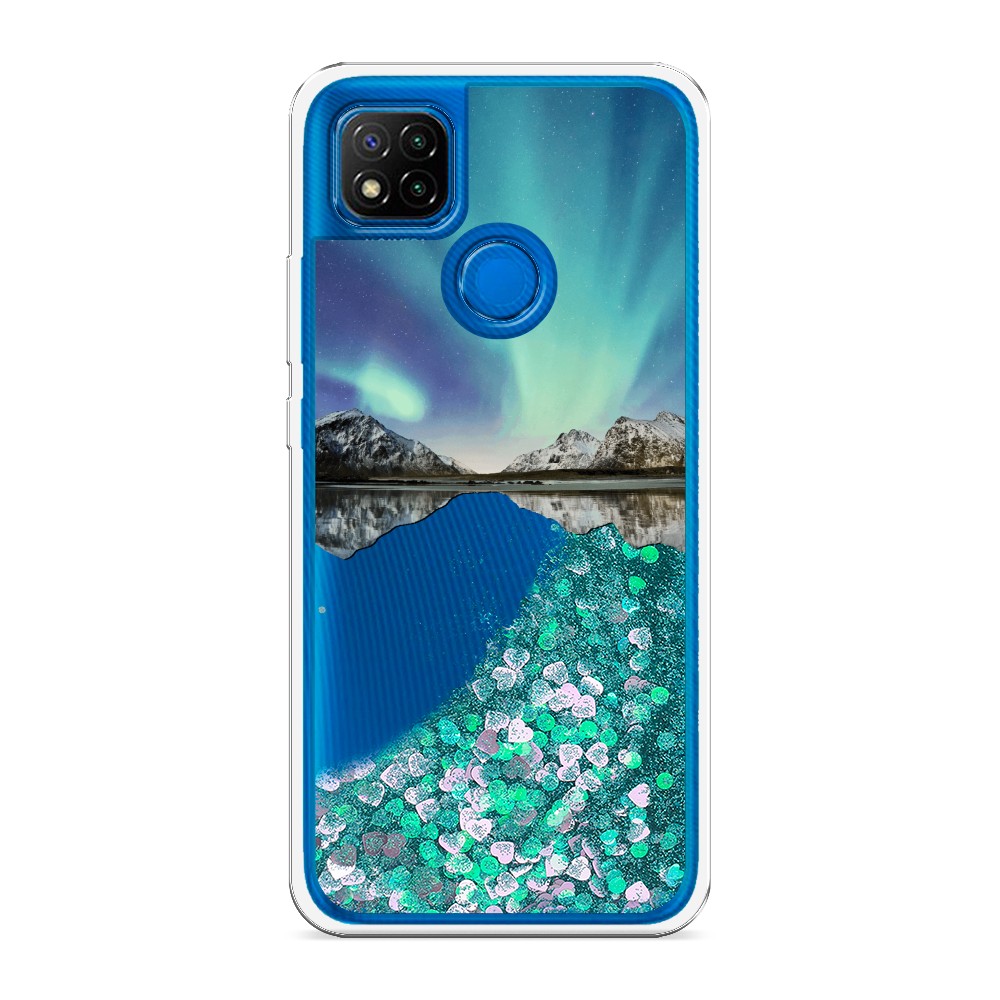 

Жидкий чехол с блестками "Горное озеро и сияние" на Xiaomi Redmi 9C
