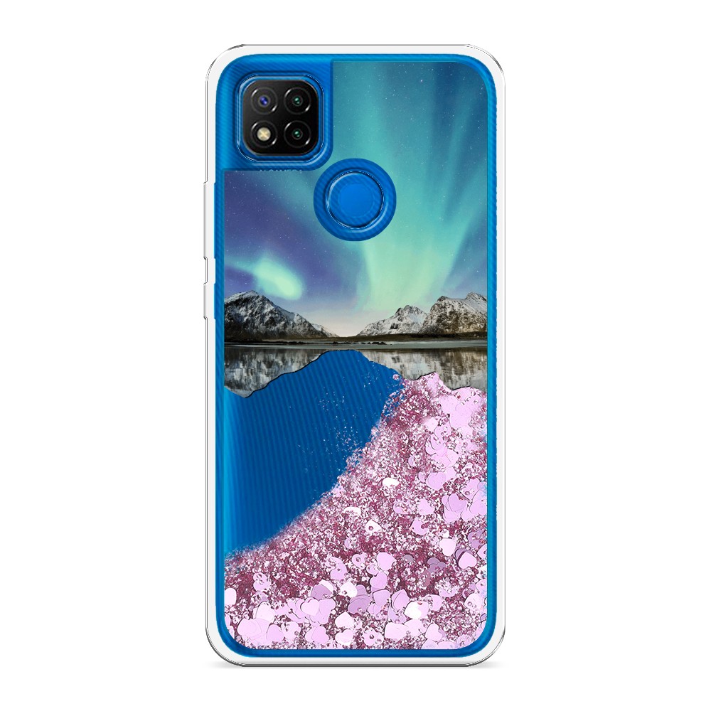 

Жидкий чехол с блестками "Горное озеро и сияние" на Xiaomi Redmi 9C