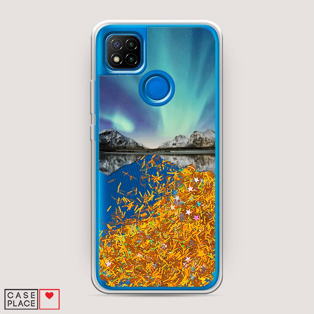 

Жидкий чехол с блестками "Горное озеро и сияние" на Xiaomi Redmi 9C, 39090-1