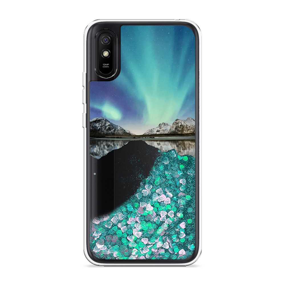 

Жидкий чехол с блестками "Горное озеро и сияние" на Xiaomi Redmi 9A