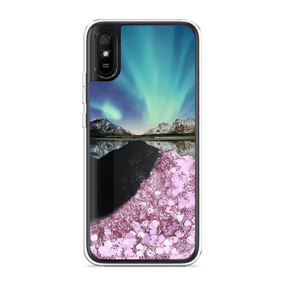 

Жидкий чехол с блестками "Горное озеро и сияние" на Xiaomi Redmi 9A, 38994-1