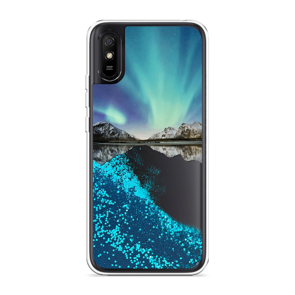 

Жидкий чехол с блестками "Горное озеро и сияние" на Xiaomi Redmi 9A, 38993-1