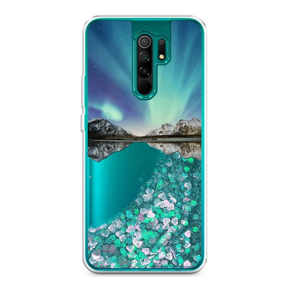 

Жидкий чехол с блестками "Горное озеро и сияние" на Xiaomi Redmi 9, 38395-1
