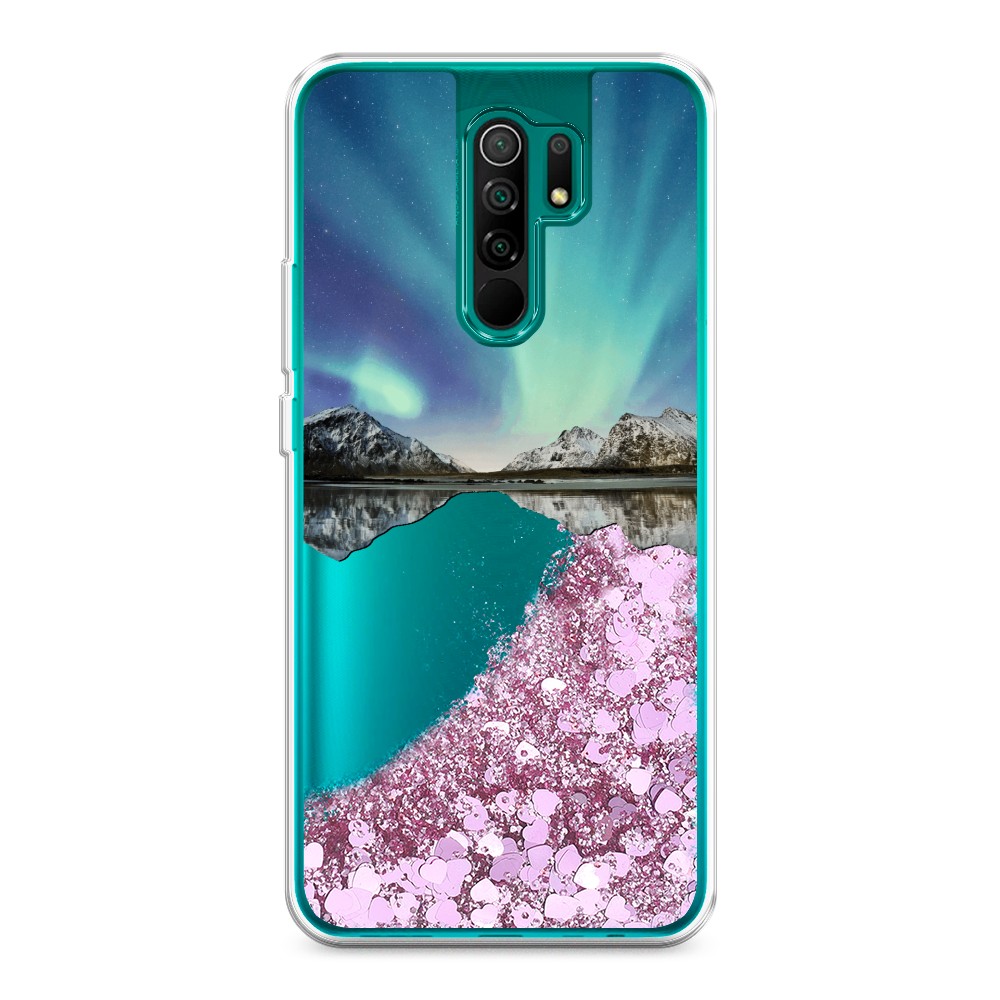 

Жидкий чехол с блестками "Горное озеро и сияние" на Xiaomi Redmi 9, 38394-1