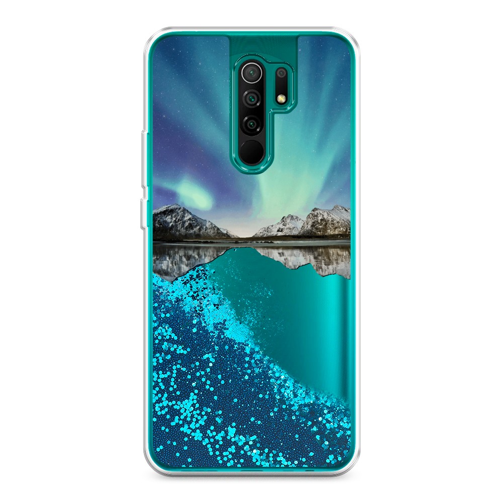 

Жидкий чехол с блестками "Горное озеро и сияние" на Xiaomi Redmi 9, 38393-1