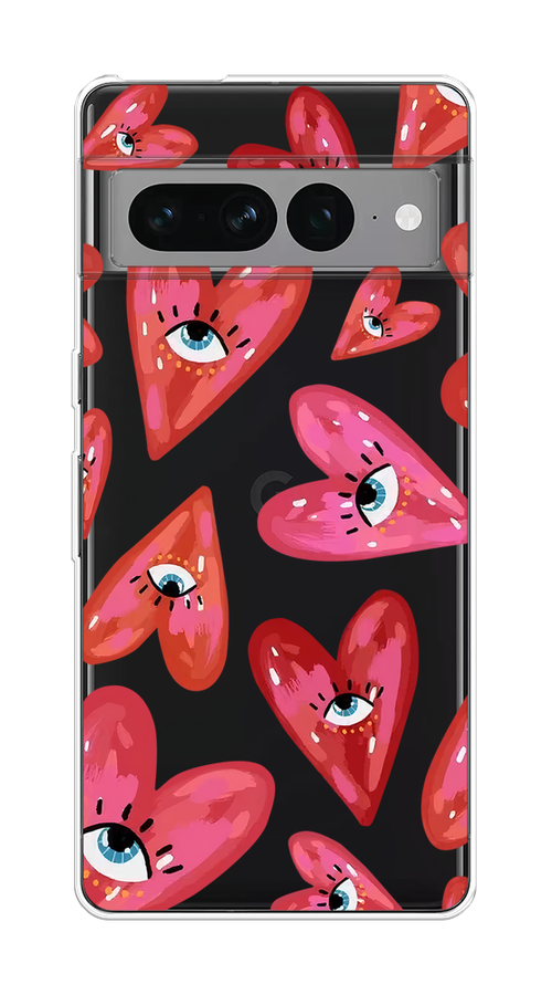 

Чехол на Google Pixel 7 Pro "Сердечки с глазами", Коричневый;красный;розовый, 271350-1